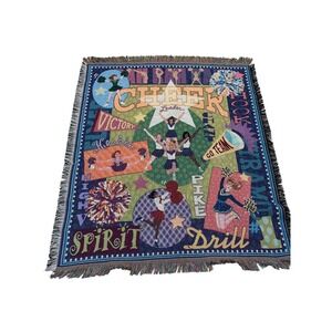 Vintage 100% Cotton Tapestry Cheer Throw 59" X 50" In Made in USA Bed Sofa Chair